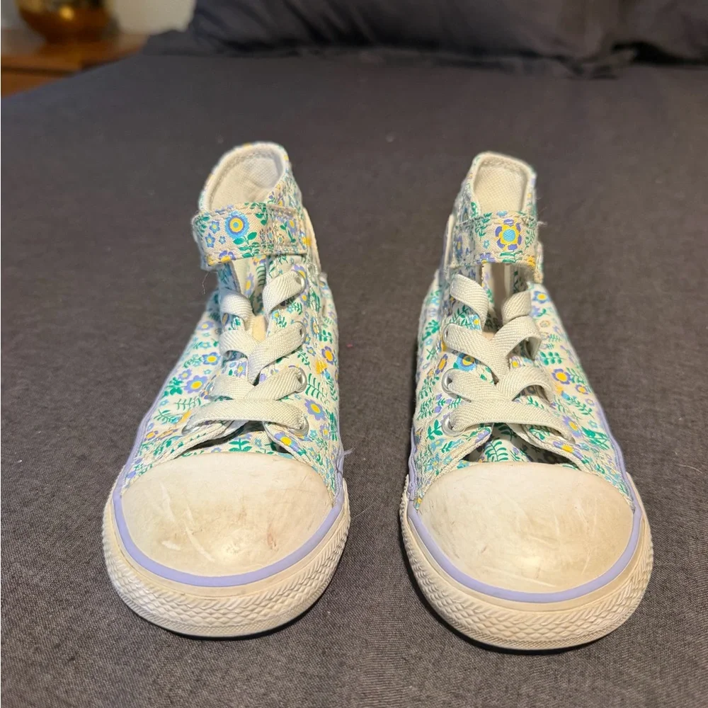 Converse Kids Floral High-Top Sneakers - White/Green/Yellow (size 10)